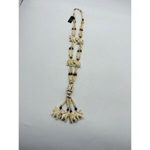 Carol for Eva Graham Beaded Elephant Tassel Necklace Cream‎ Boho